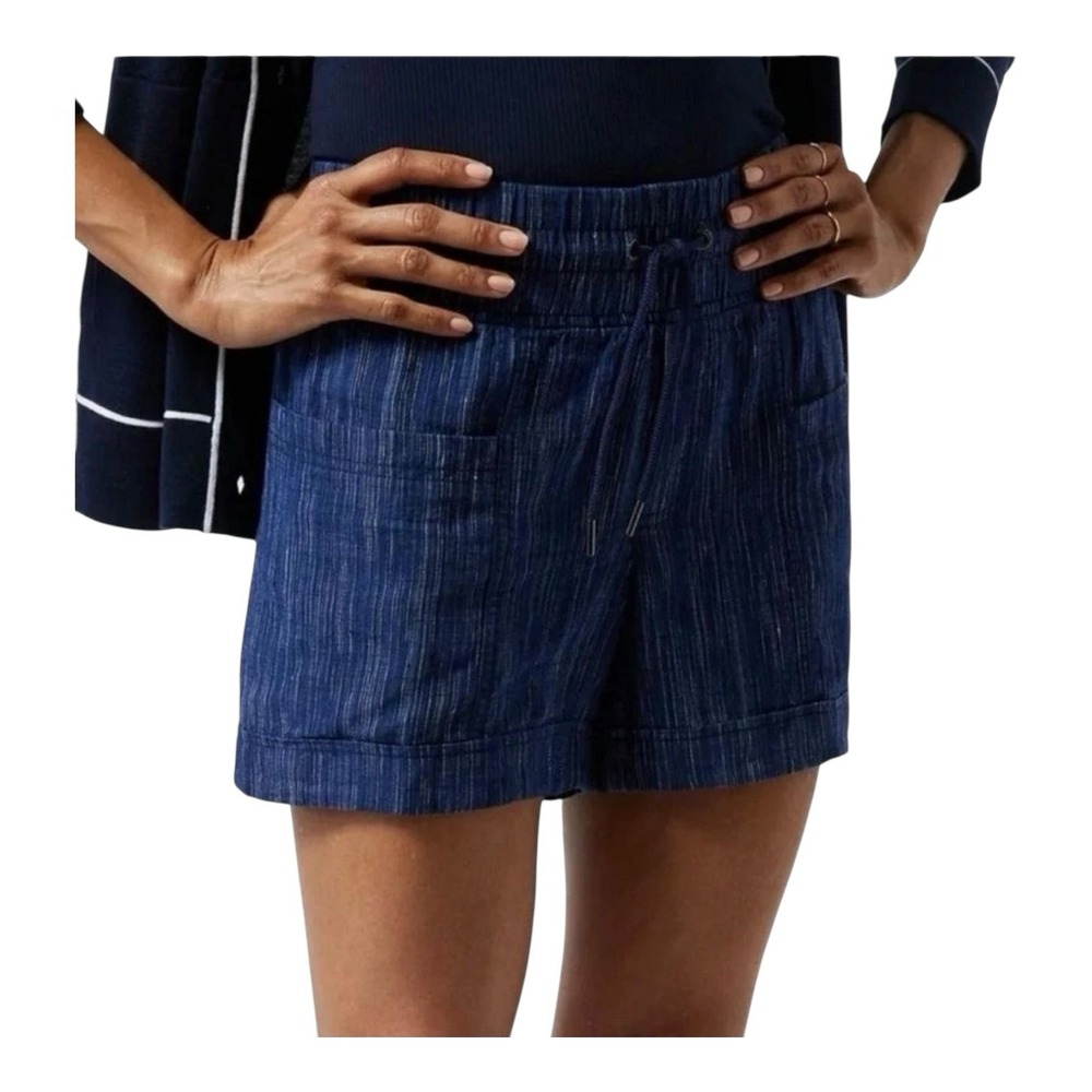 Athleta Cabo Linen Pockets Textured‎ Drawstring Dark Blue Shorts Size 4